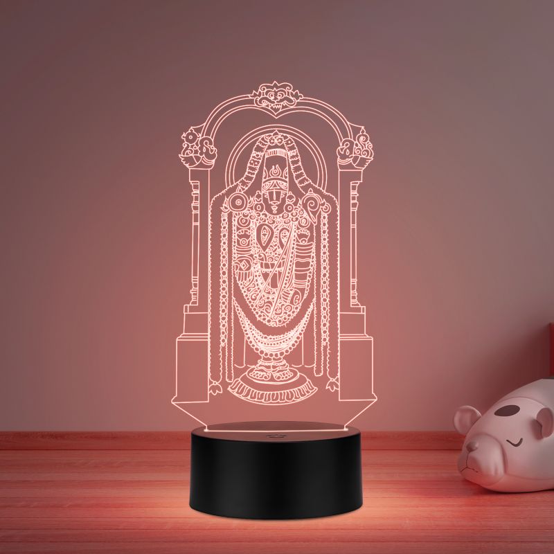 3D Illusion Tirupati Balaji Led Night Lamp Multicolored Light Home Office Pooja Room Decor